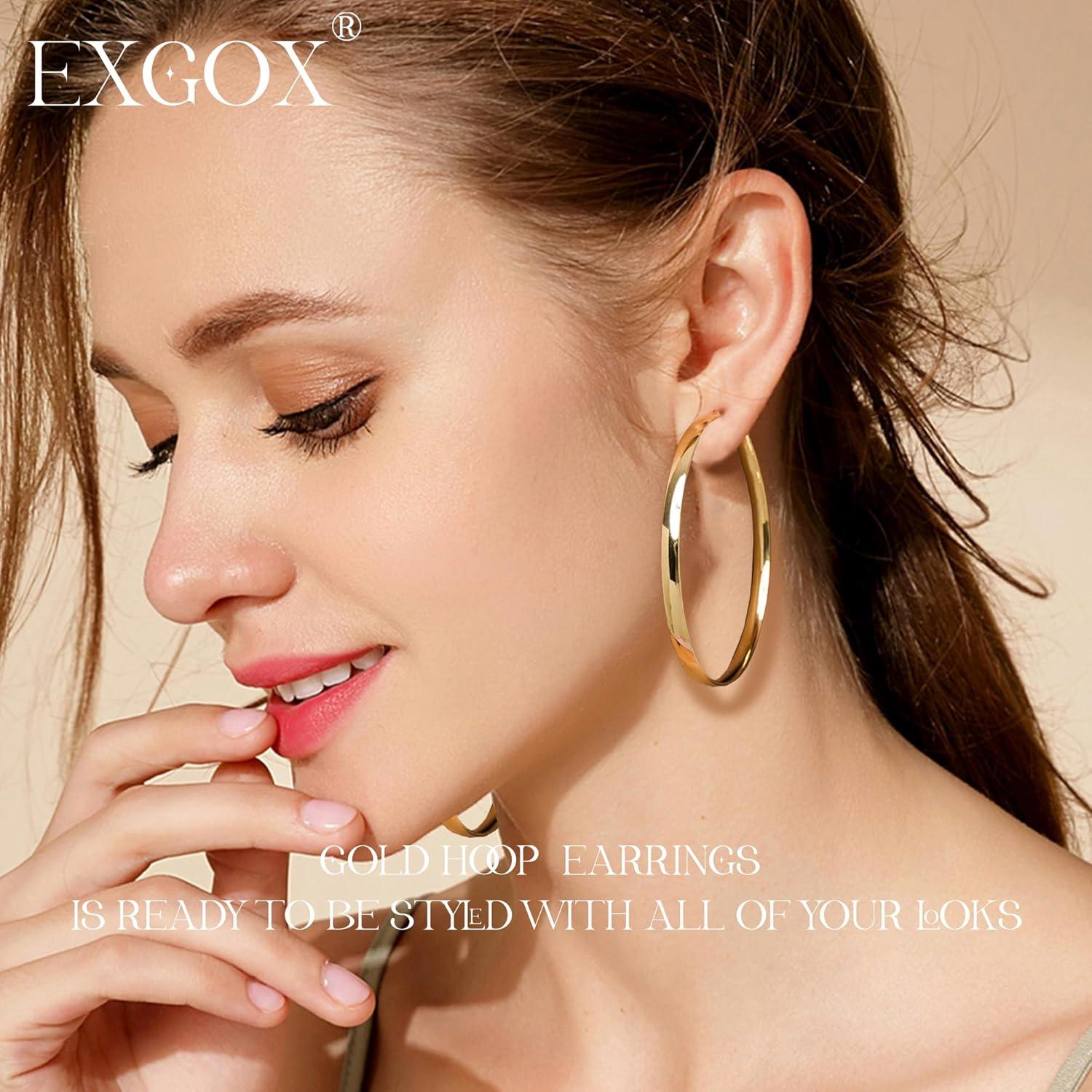 EXGOX Creolen Silber 925 Groß Hypoallergen 14K Vergoldet 50MM