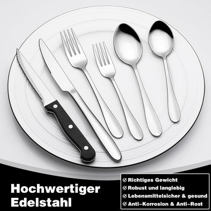 36-teiliges Edelstahl Besteckset für 6 Personen mit Steakmessern
