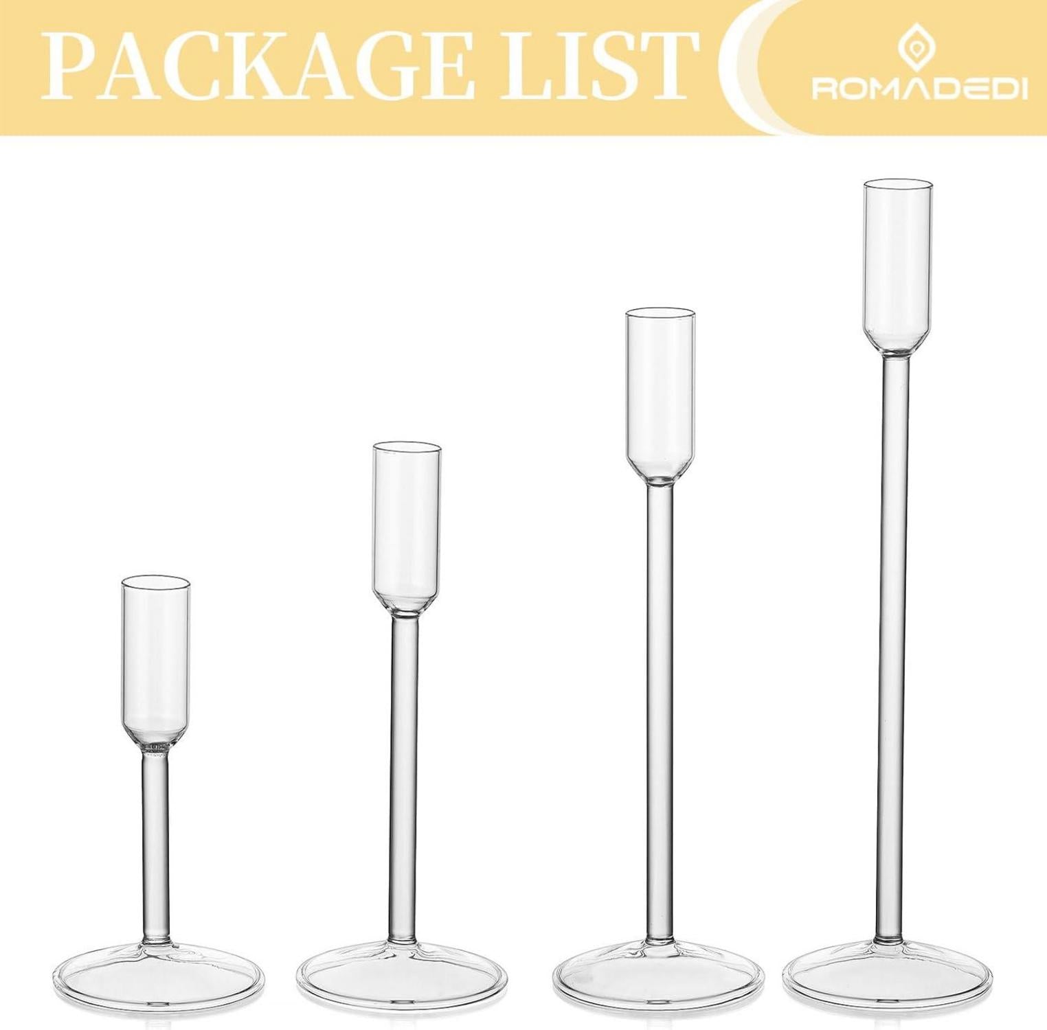 Romadedi Glas Kerzenhalter Stabkerzenständer 4er Set für Hochzeit Tischdeko Party
