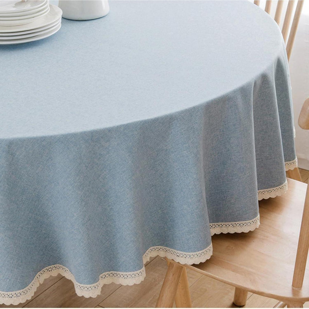 Runde Baumwollleinen Tischdecke 280cm Hellblau