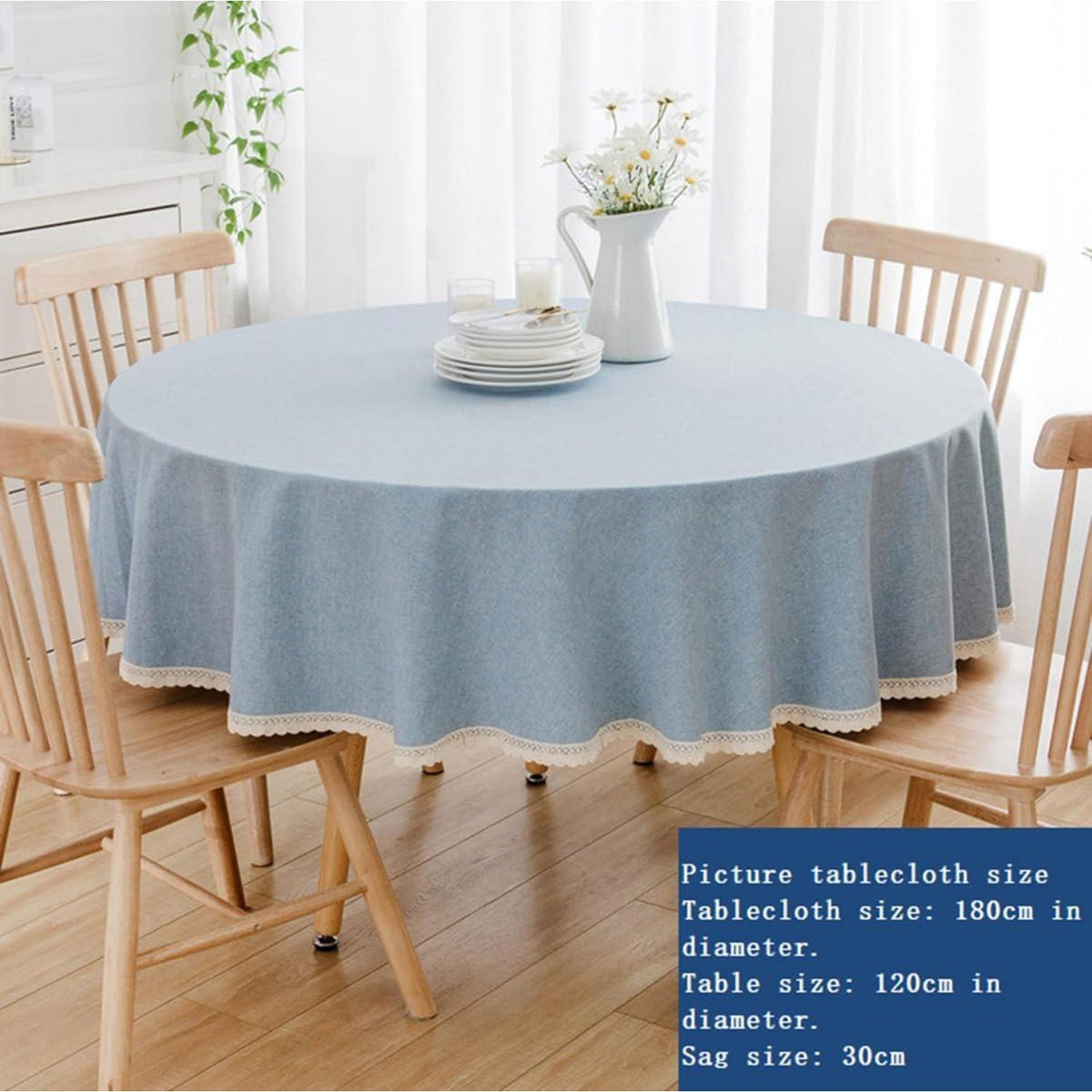 Runde Baumwollleinen Tischdecke Hellblau 140 cm