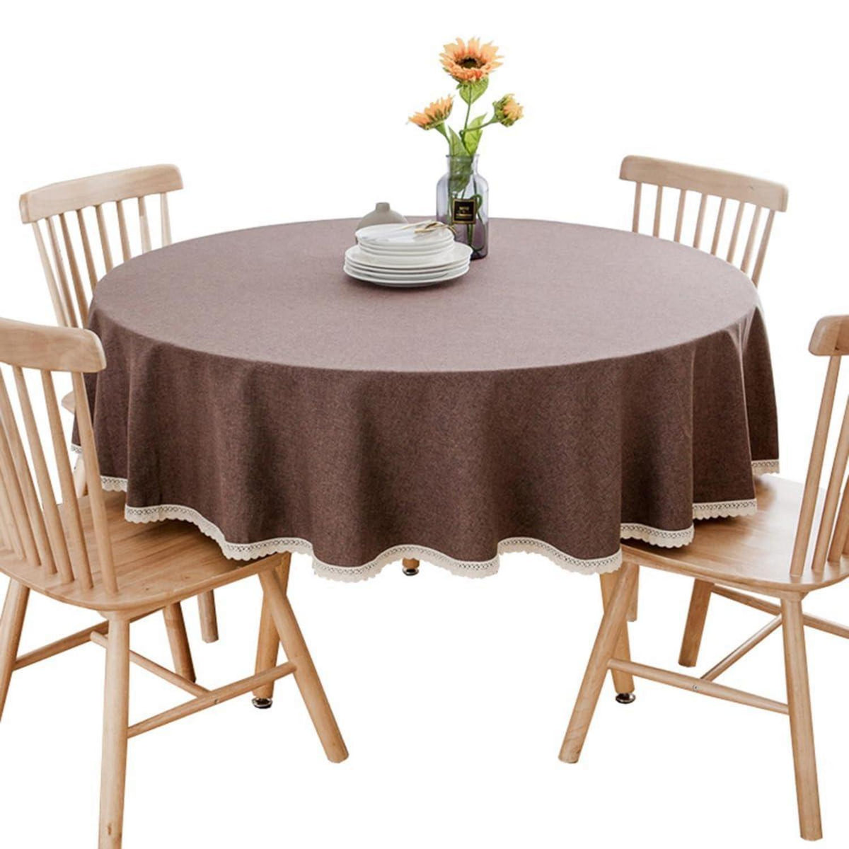 Runde Baumwollleinen Tischdecke Dunkelbraun 240 cm