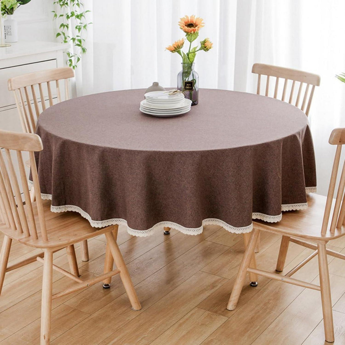 Runde Baumwollleinen Tischdecke Dunkelbraun 240 cm