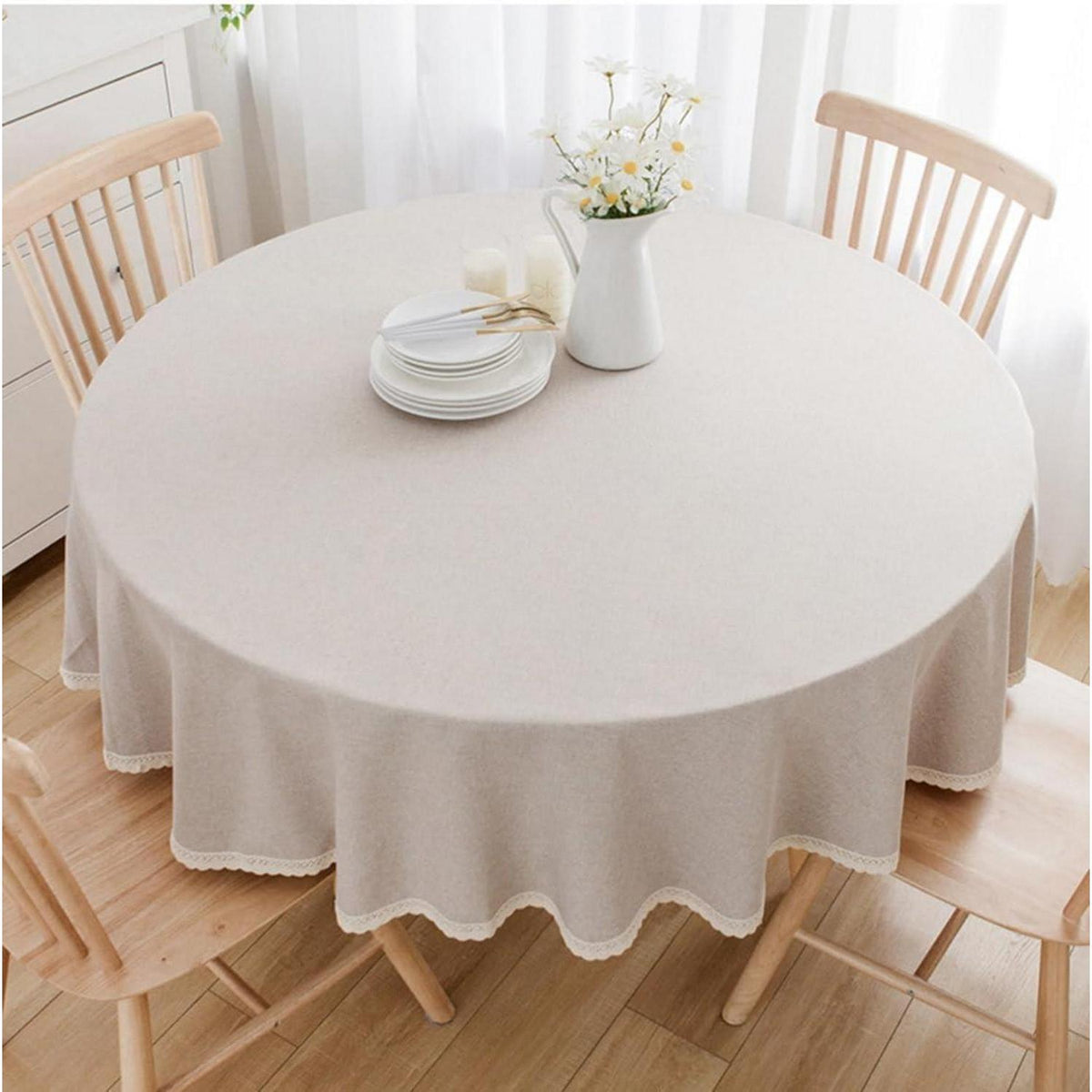 Runde Baumwollleinen Tischdecke 260 cm Kaki