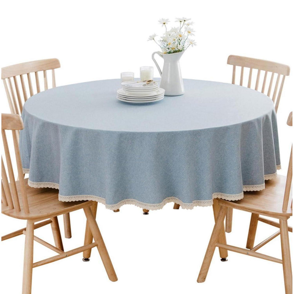 Runde Baumwollleinen Tischdecke 260 cm Hellblau