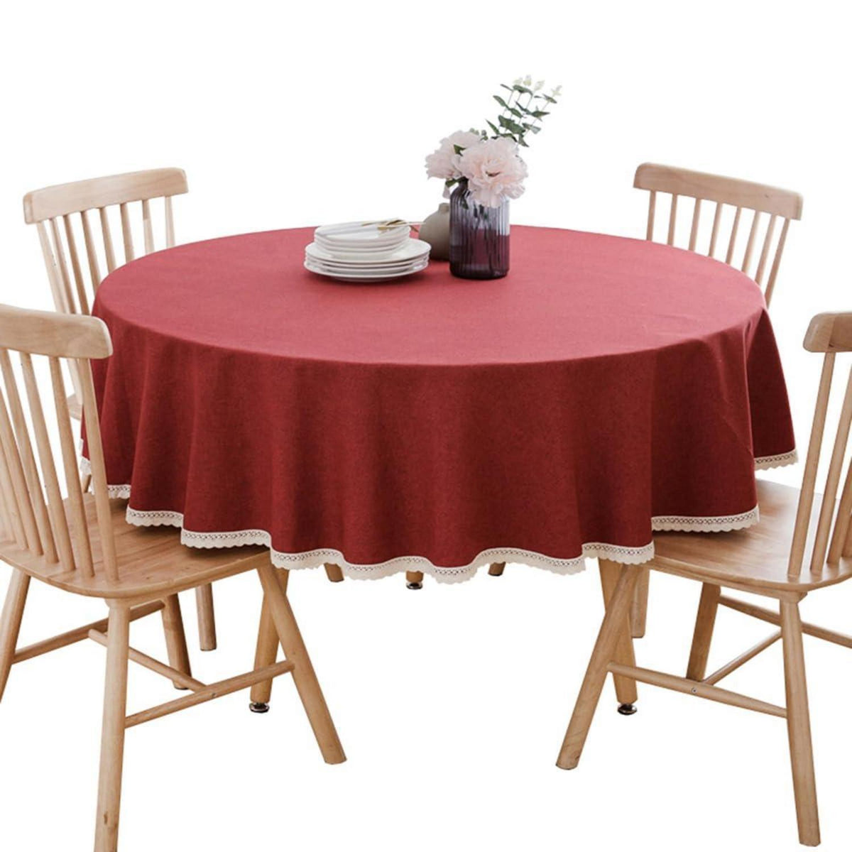 Runde Baumwollleinen Tischdecke 240 cm – Rot