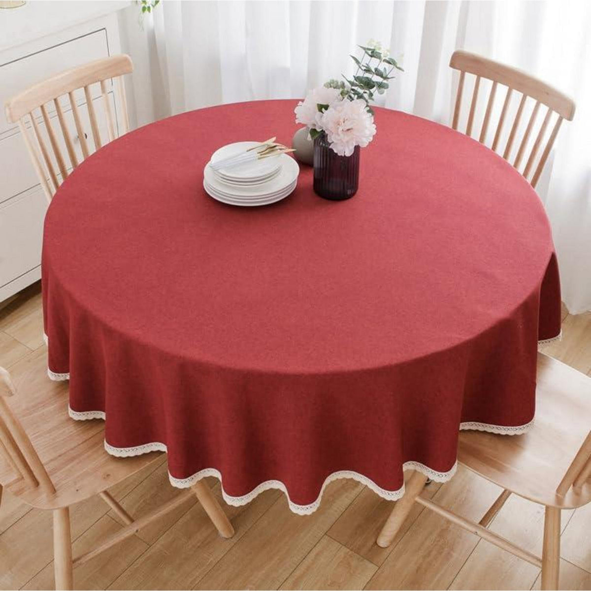 Runde Baumwollleinen Tischdecke 240 cm – Rot