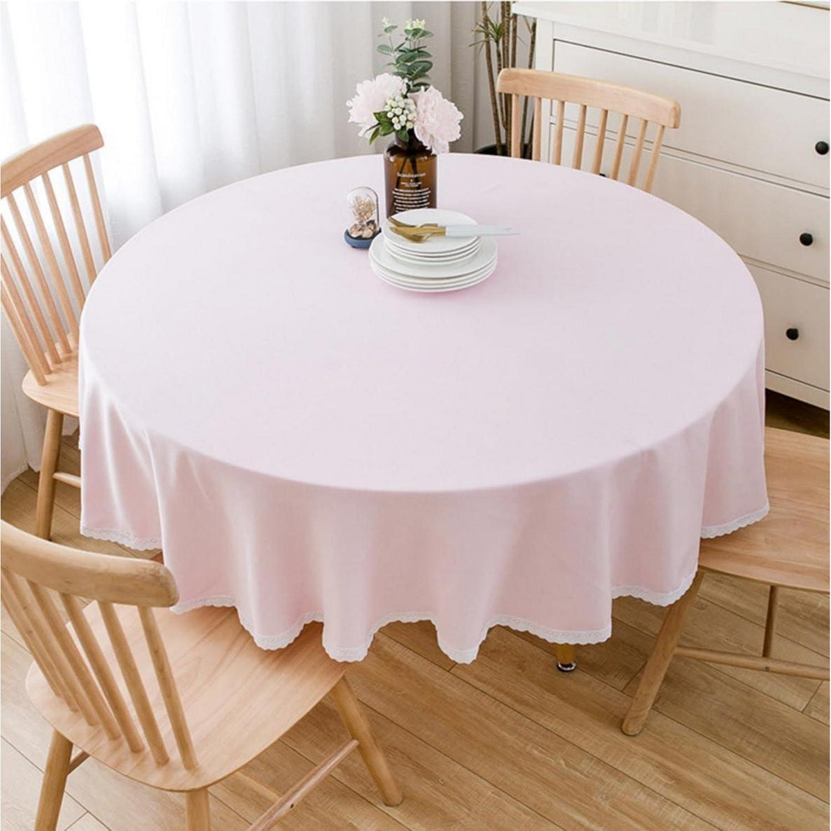 Runde Baumwollleinen Tischdecke Rosa 280 cm – Schutz & Stil