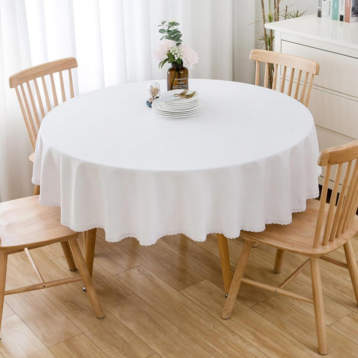Runde Baumwollleinen Tischdecke 280cm – Weiß