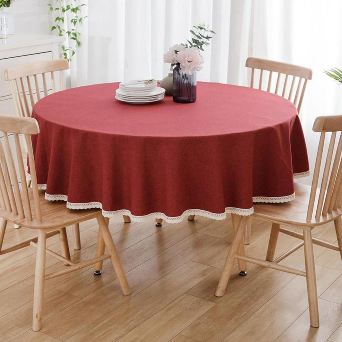 Runde Baumwollleinen Tischdecke 260 cm – Rot