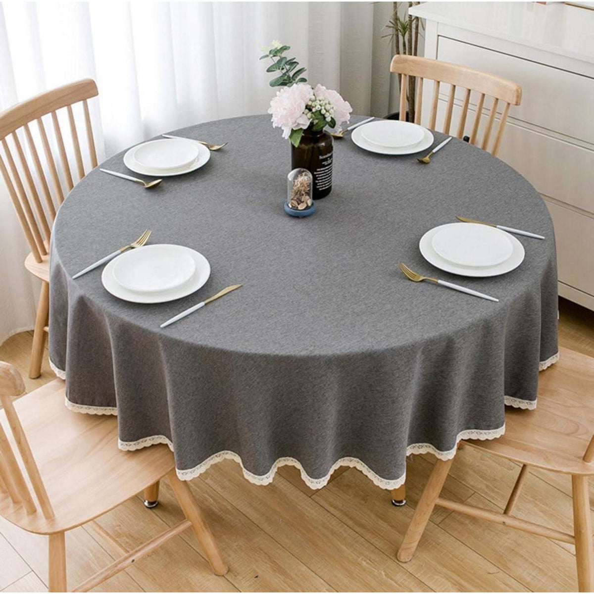 Runde Baumwollleinen Tischdecke 280cm Dunkelgrau