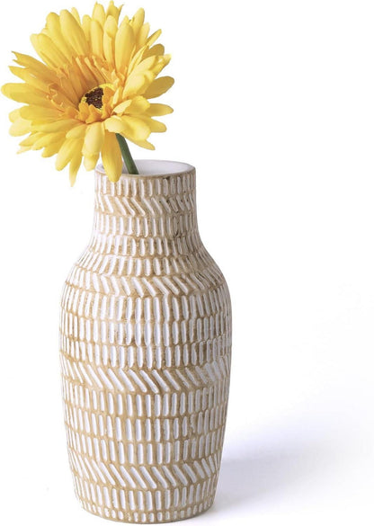 Rustikale Beige Keramikvase für Blumen, Deko Vase 20cm