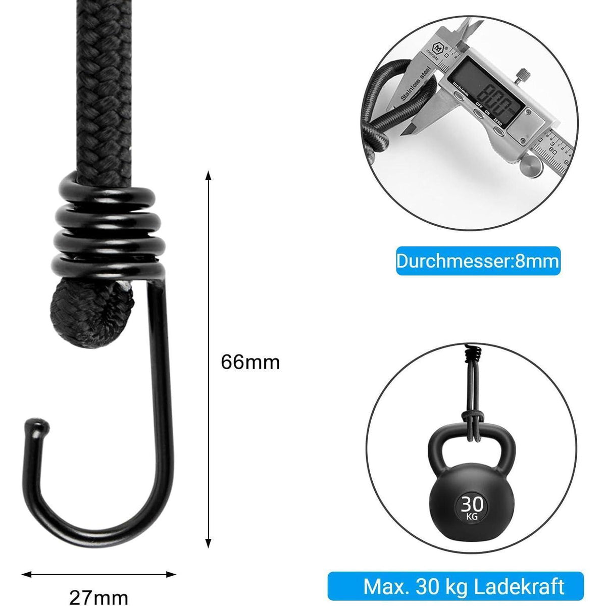 Spanngummis mit Haken – 10er Set, 100 cm, Robust & Vielseitig