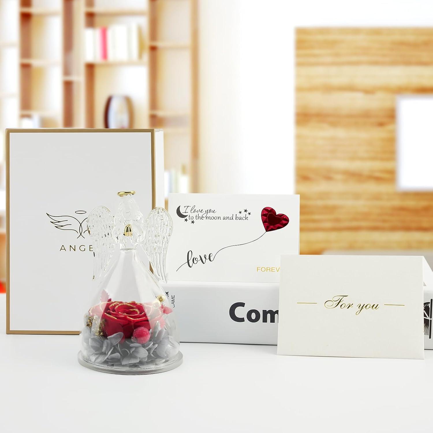 Ewige Rose Engel Geschenke für Frauen Mutter Oma Freundin Muttertag Rot