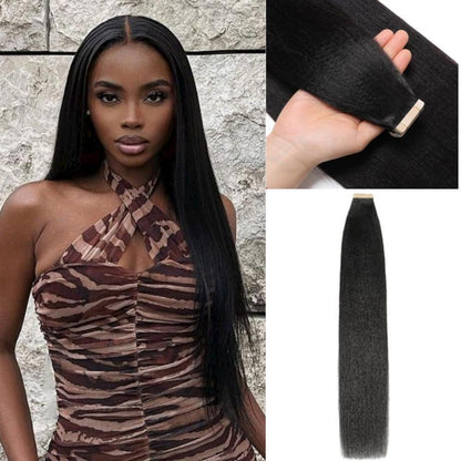 Echthaar Tape Extensions Schwarz Yaki Straight 24 Zoll