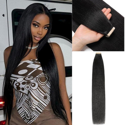 Echthaar Tape Extensions Schwarz 26 Zoll (50g)