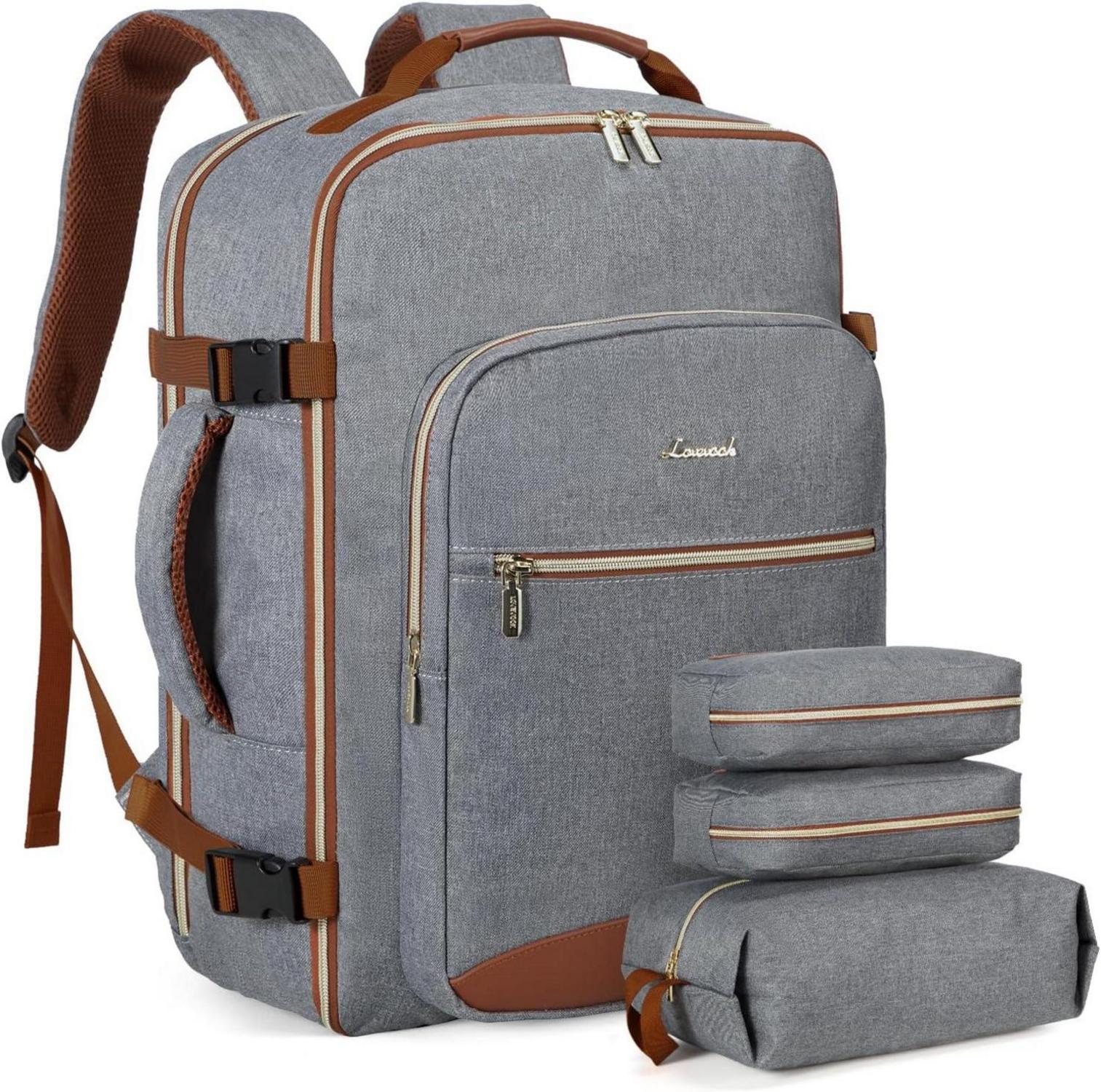 Handgepäck Rucksack 40L Reiserucksack Damen 17 Zoll Laptop Dunkelgrau