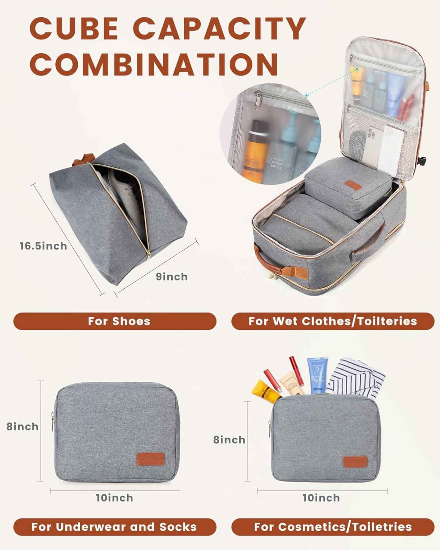 LOVEVOOK Handgepäck Rucksack 40L für Damen, 17 Zoll Laptop, wasserdicht, Business, Wandern, Dunkelgrau/braun