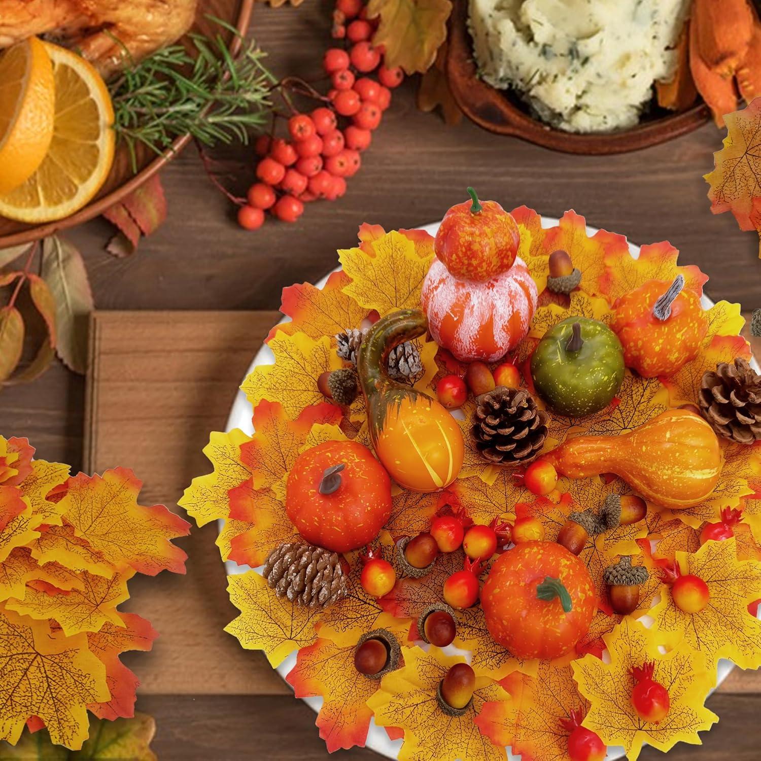 Herbstdeko Set Halloween Kürbisse Ahornblätter Tannenzapfen