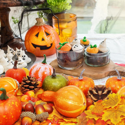 Herbstdeko Set Künstliche Kürbisse Ahornblätter Tannenzapfen Eicheln 96 Stk