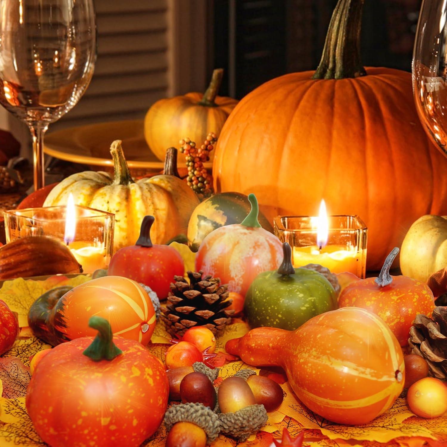 Herbstdeko Set Künstliche Kürbis Halloween Tischdeko Thanksgiving Gelb