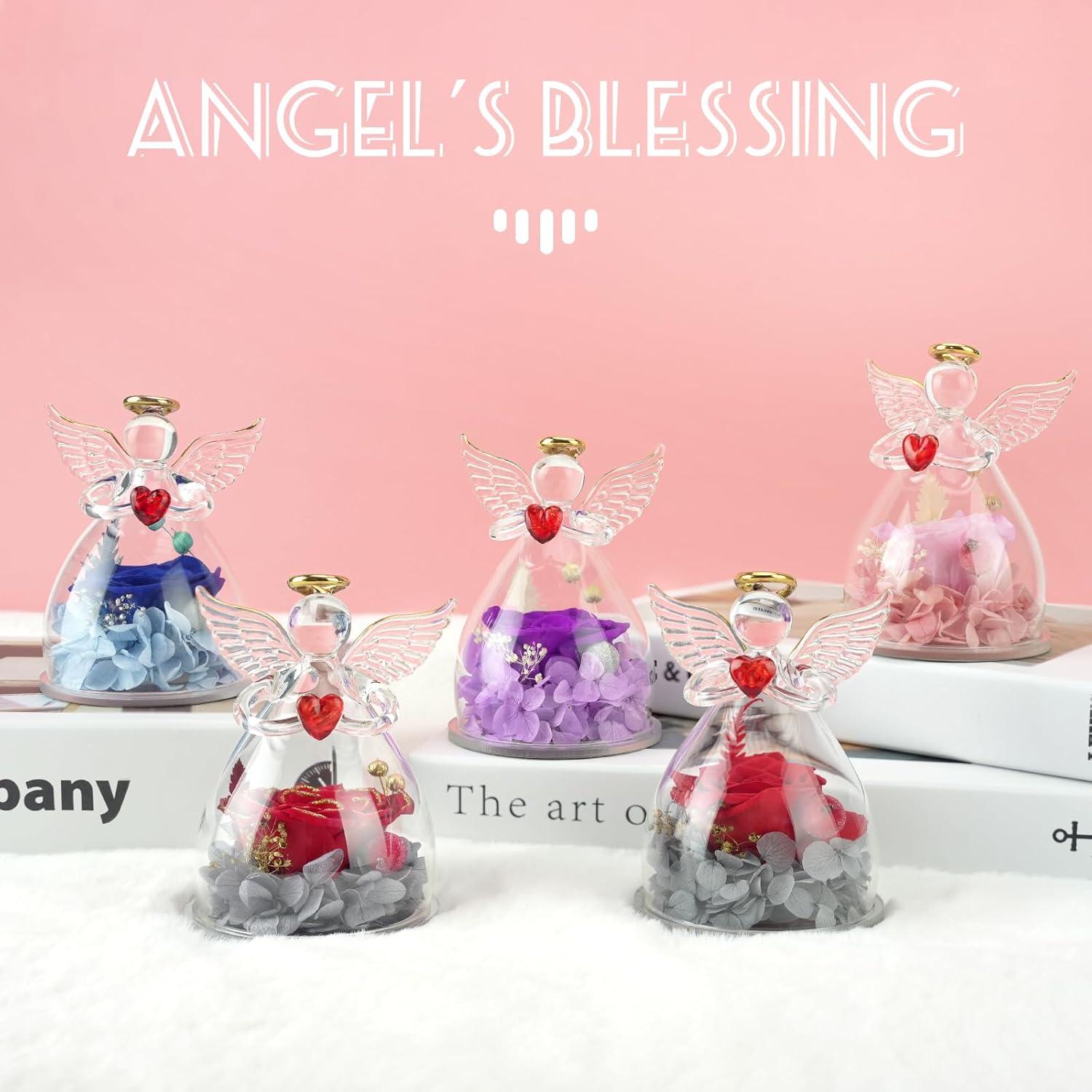 Ewige Rose Engel Figur Geschenkbox Glas Everlasting Flower für Frauen Mama Oma