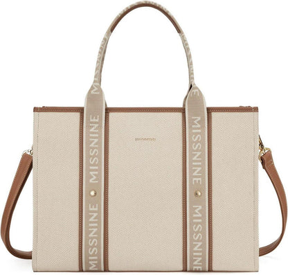 Canvas-Laptoptasche Damen Aktentasche 15,6 Zoll groß Braun Beige