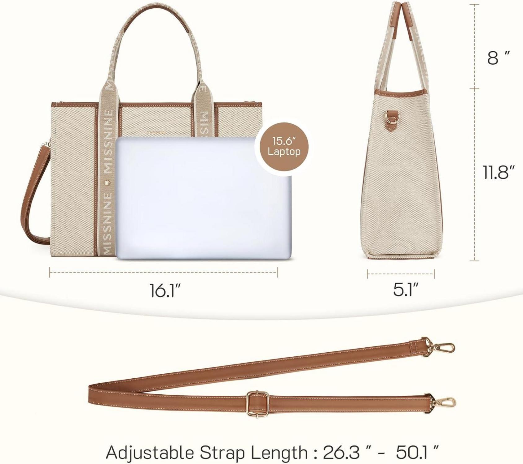 Missnine Tragetasche Canvas-Laptoptasche 15,6 Zoll Damen Aktentasche Büro