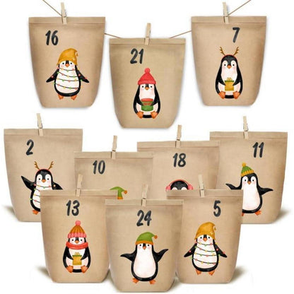 Adventskalender zum Befüllen mit Pinguin-Motiv, 24