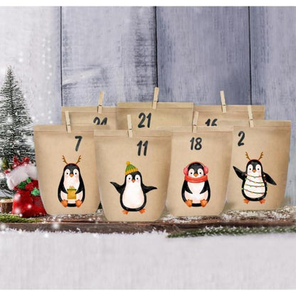 Adventskalender zum Befüllen mit Pinguin-Motiv, 24