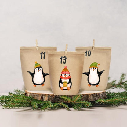 Adventskalender zum Basteln 24 Weihnachtstüten zum Selbstbefüllen Pinguin Bunt