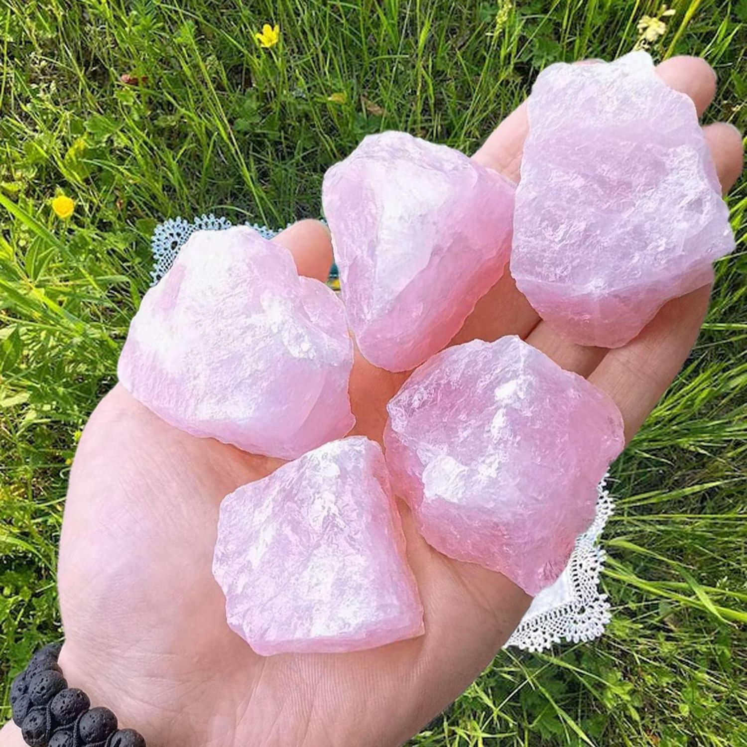 Rosenquarz Rohsteine Premium Kristalle 4 Stück Natursteine Heilsteine