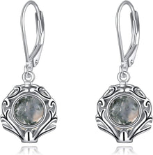 Moosachat Sterling Silber Leverback Ohrringe Filigran Elegantes Design