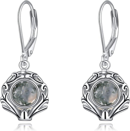 Moosachat Sterling Silber Leverback Ohrringe Filigran Elegantes Design