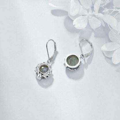 Moosachat Sterling Silber Leverback Ohrringe Filigran Elegantes Design