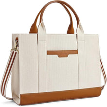 Aktentasche Damen Canvas-Laptoptasche 15,6 Zoll Schwarz Beige