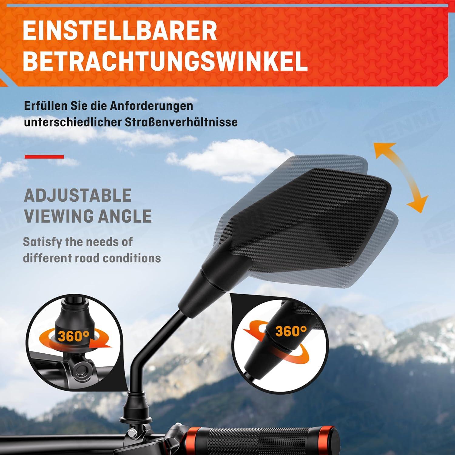 Fahrradspiegel E-Bike HD Konvexspiegel Flexibilität Rückspiegel Echtglas