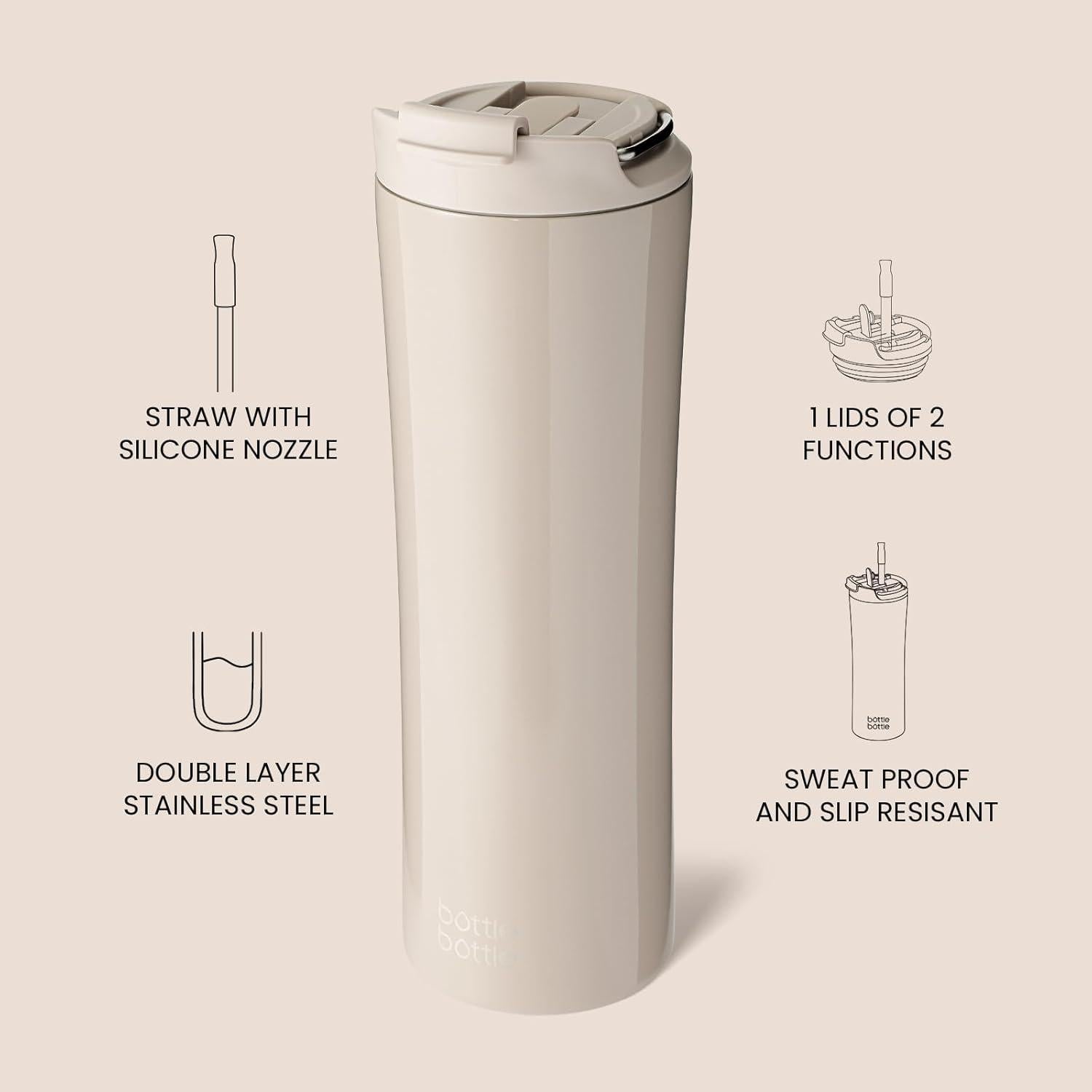 Isolierter Kaffeebecher 680 ml mit Deckel und Strohhalm, edelstahl, auslaufsicher