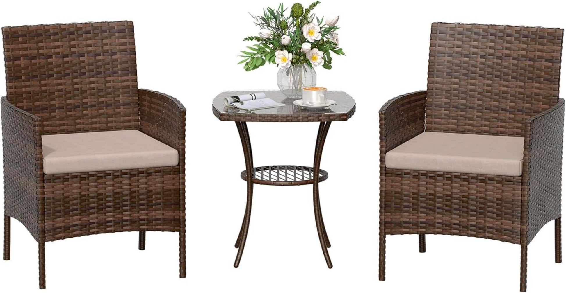 Rattan Gartenmöbel Set Balkonmöbel 3 teilig Wetterfest Braun