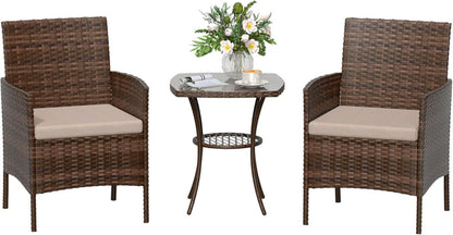 Rattan Gartenmöbel Set Balkonmöbel 3 teilig Wetterfest Braun