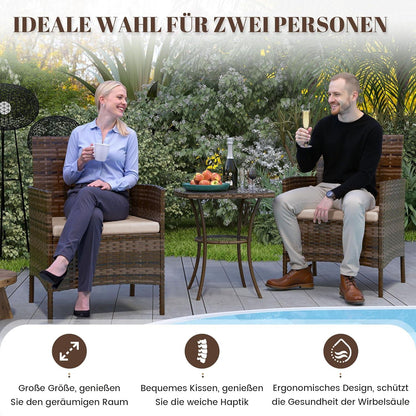 Amopatio Rattan Gartenmöbel Set 3-teilig Braun UV-beständig & Wetterfest