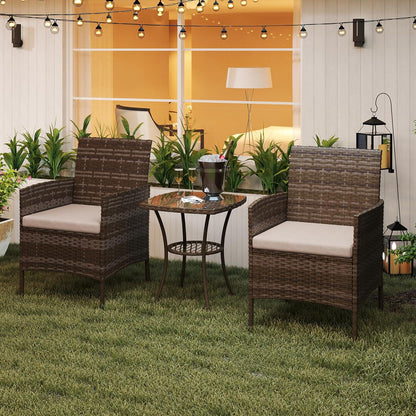 Rattan Gartenmöbel Set 3 teilig Wetterfest Braun