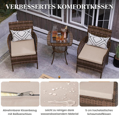 Amopatio 3tlg. Rattan Gartenmöbel Set für Terrasse Balkon - Braun