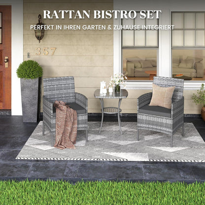Rattan Gartenmöbel Set 3 teilig Wetterfest Grau