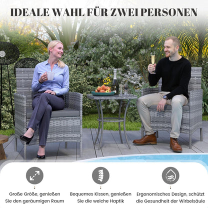 Amopatio 3-teiliges Rattan Gartenmöbel Set Grau