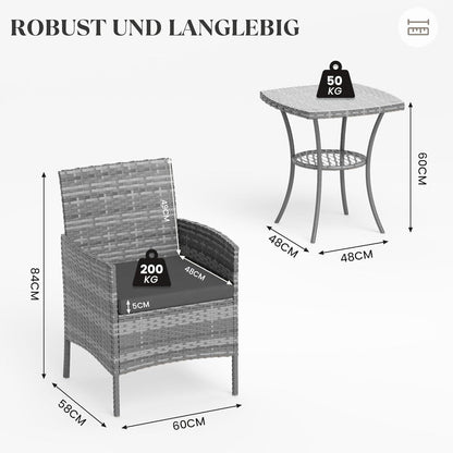 Rattan Gartenmöbel Set 3 teilig Grau Outdoor Wetterfest