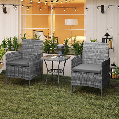 Rattan Gartenmöbel Set 3 teilig Wetterfest Grau Stühlen & Bistrotisch