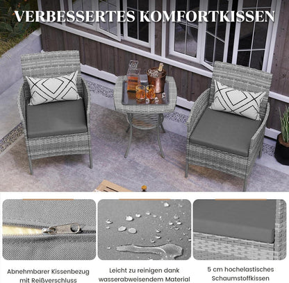 Rattan Gartenmöbel Set 3 teilig Grau Outdoor Wetterfest