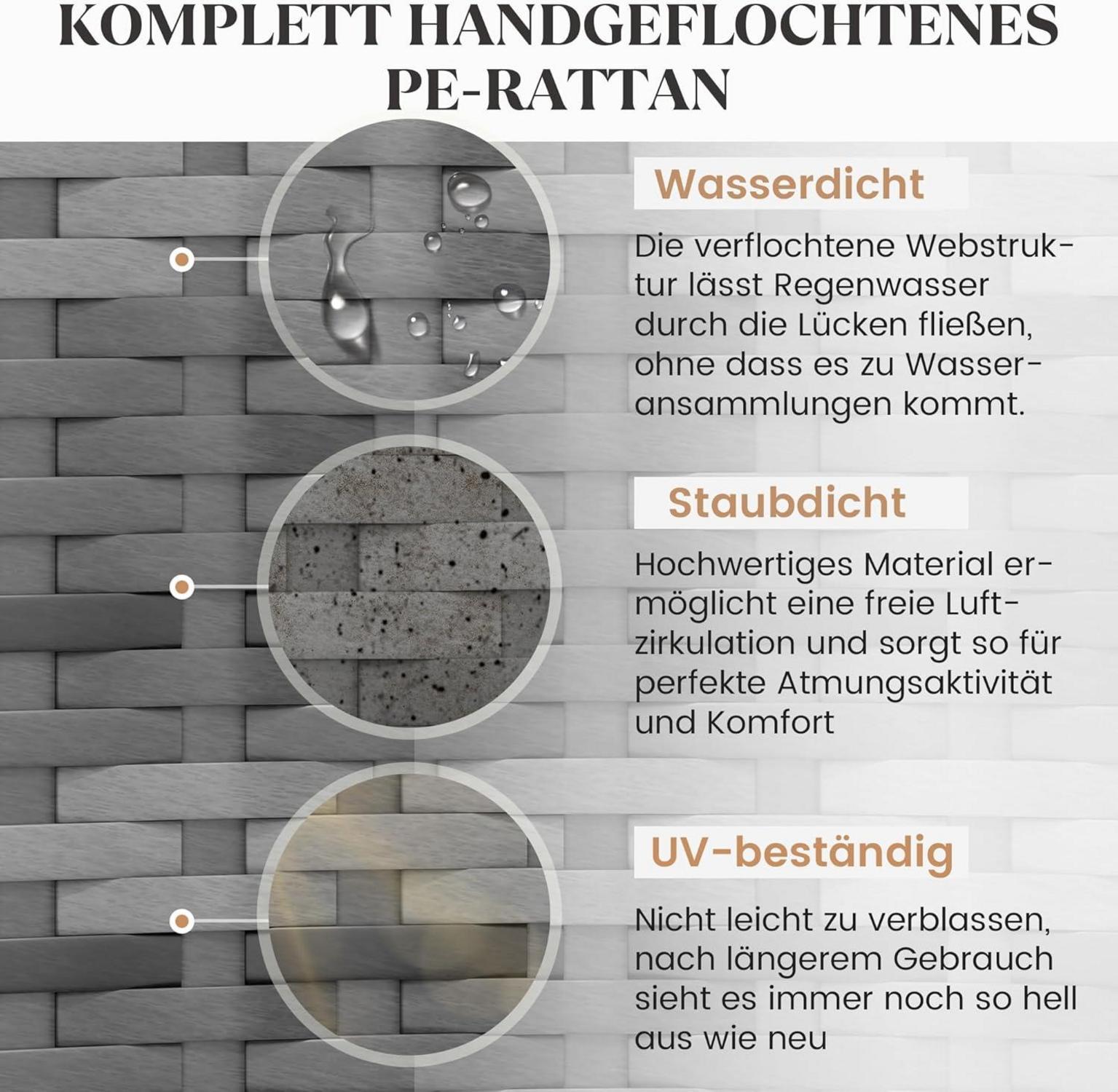 Amopatio 3-teiliges Rattan Gartenmöbel Set Grau