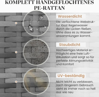 Amopatio 3-teiliges Rattan Gartenmöbel Set Grau
